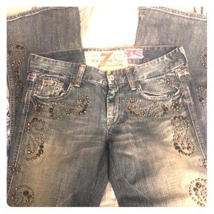 7 For All Mankind Jeans Distressed Jeweled Sz 28